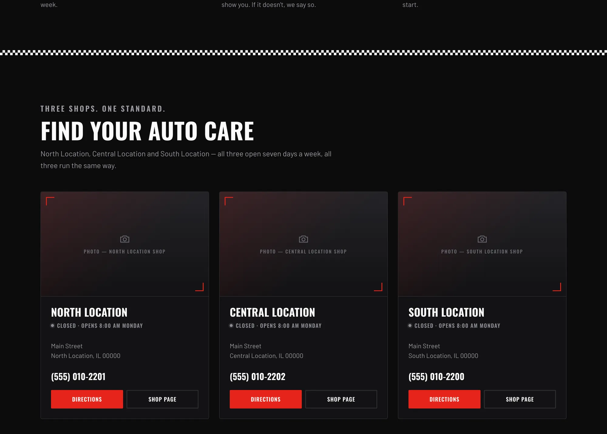 Multi-location auto care — Location finder — three shops