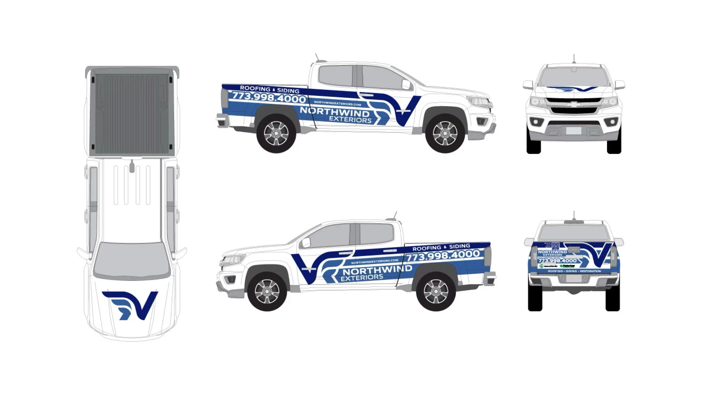 Vehicle wraps — Northwind Exteriors — full panel set, all four elevations