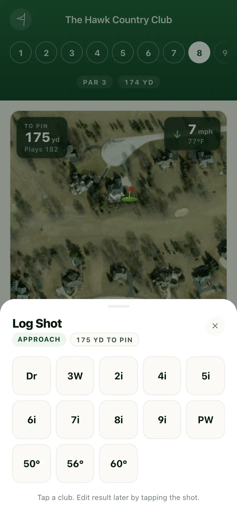 Caddie — Logging a shot — club, then result